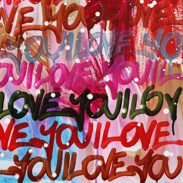 Her Love Shines So Bright - Original Colorful Text Abstract Mixed Media Painting on Canvas by Amber Goldhammer For Sale In Los Angeles - Image 6 of 9