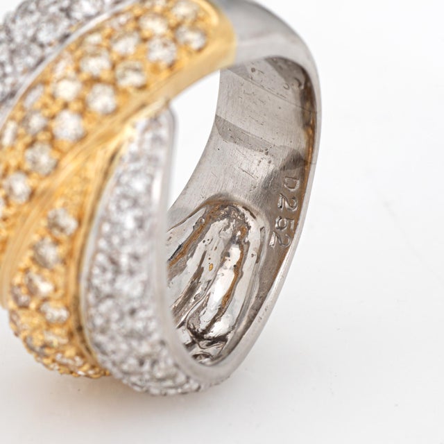 Metal Vintage 80s 2.52ct Diamond Wide Band Sz 8.5 Ring 18k Gold Platinum Jewelry For Sale - Image 7 of 7