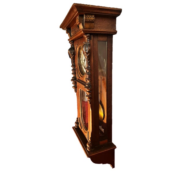 American Vintage Mahogany Pendulum Wall Clock For Sale - Image 3 of 9