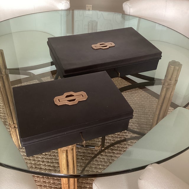 Late 20th Century Set of Two Metal Storage Boxes With Brass Handles and Working Keys For Sale - Image 4 of 10