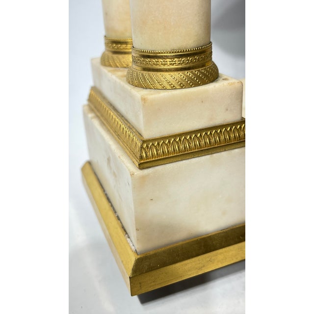 Late 19th Century 19th Century French Empire Ormolu Bronze and White Marble Portico Clock For Sale - Image 5 of 12