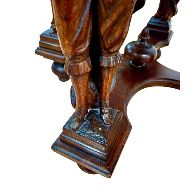 Antique Renaissance Revival Octagon Oak Side Table Atop Four Musketeers For Sale - Image 9 of 11