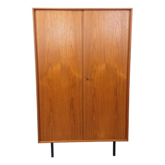 Vintage Scandinavian Teak and Metal Wardrobe, 1960s For Sale
