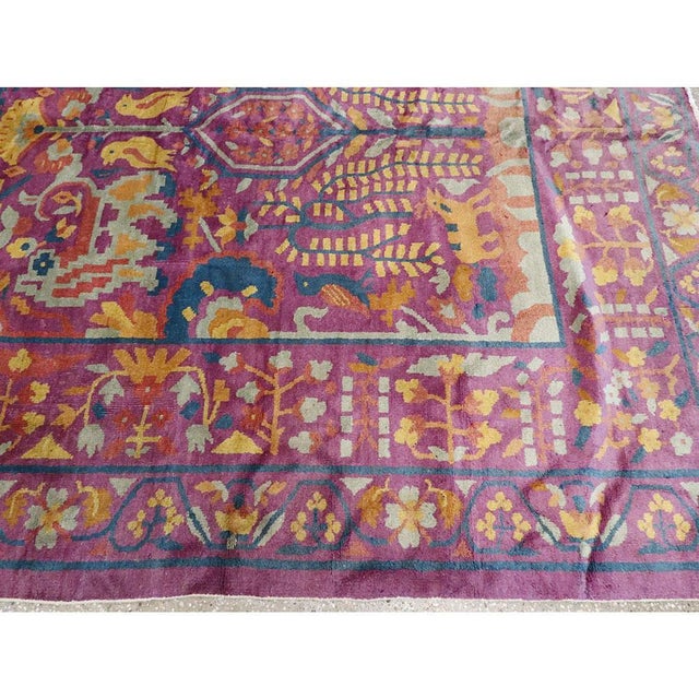 Purple Galerie Shabab Collection Midcentury Handmade Indian Whimsical Pictorial Large Room Size Rug For Sale - Image 8 of 10