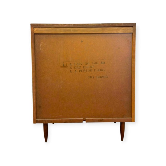 Vintage Mid Century Modern American Walnut Tallboy 5 Drawer Dresser For Sale - Image 4 of 10