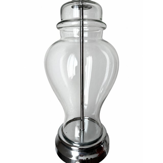 Chrome Late 20th Century Clear Glass Baluster Table Lamps With Chrome-Tone Bases - Pair For Sale - Image 8 of 14
