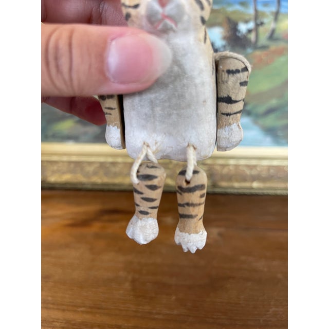 Hand-Carved Articulated Wooden Tiger or Cat Figurine With Painted Details. For Sale In Seattle - Image 6 of 10