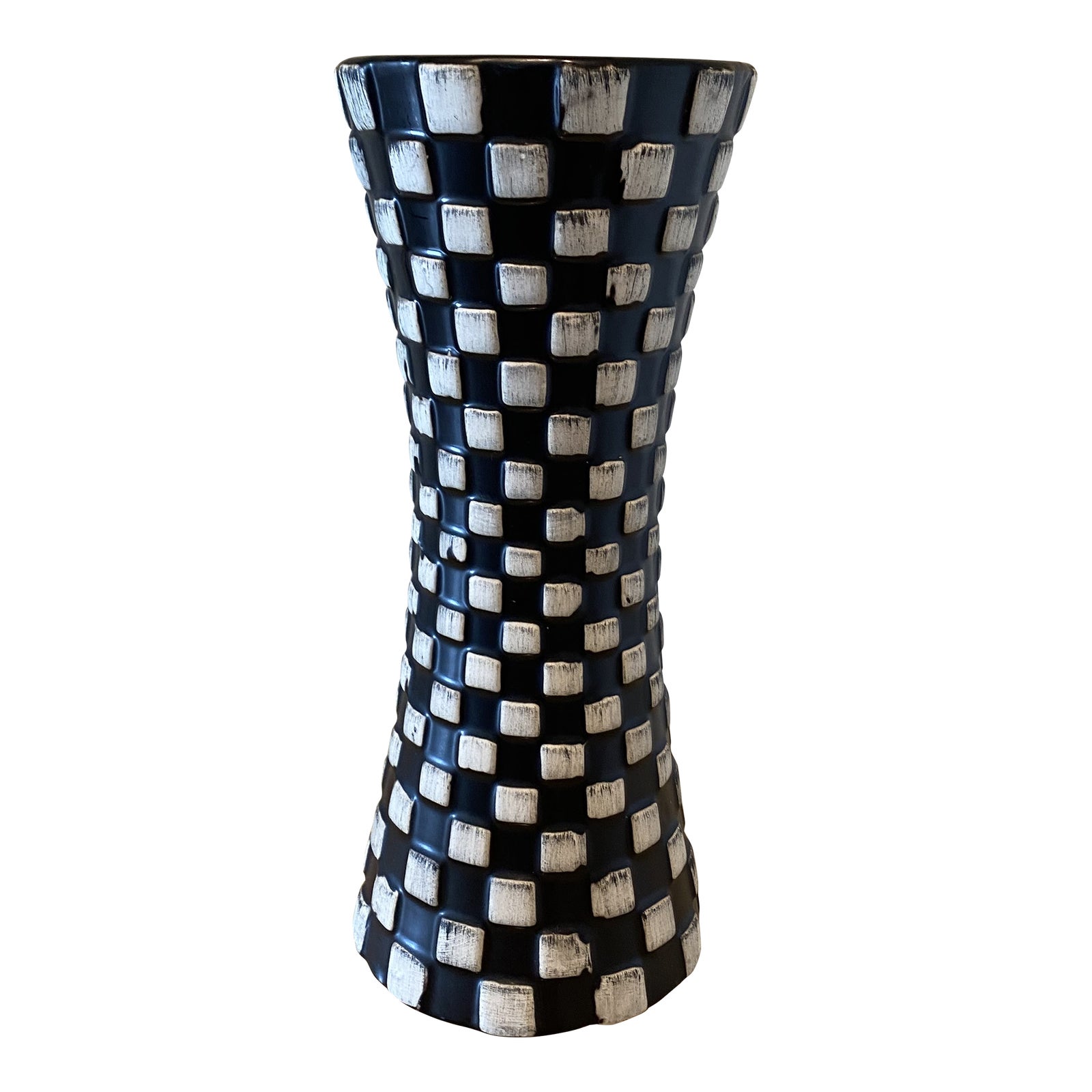 Vintage 1990’s Ceramic Black and White Checkered Vase Chairish