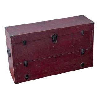 Antique Red Painted Carpenter’s Tool Chest With Drawers For Sale