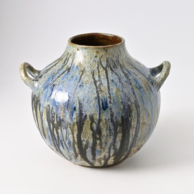 Blue Drip Glaze Stoneware Vase from Roger Guerin, 1930s, in Flawless conditions. Designed 1920 to 1949 This piece has an...