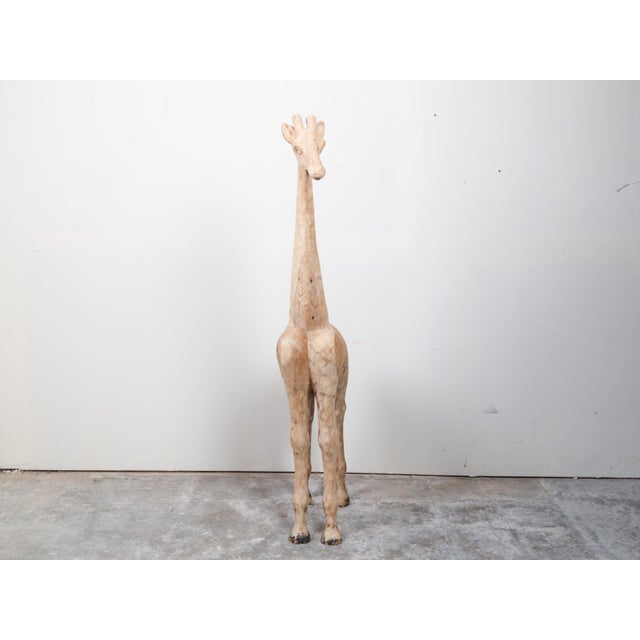 Mid 20th Century Mid-Century American Carved Wooden Giraffe Sculpture with Natural Finish For Sale - Image 5 of 12