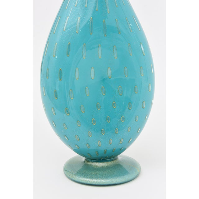 MId Century Modern Murano Barovier E Toso Turquoise Glass Bottle or Vase With Gold Droplets For Sale In Miami - Image 6 of 9