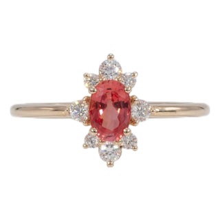 Aaa Padparadscha Sapphire Ring With Earth-Mined Diamond Accents: Solid 14k Gold, Size 6.75 For Sale
