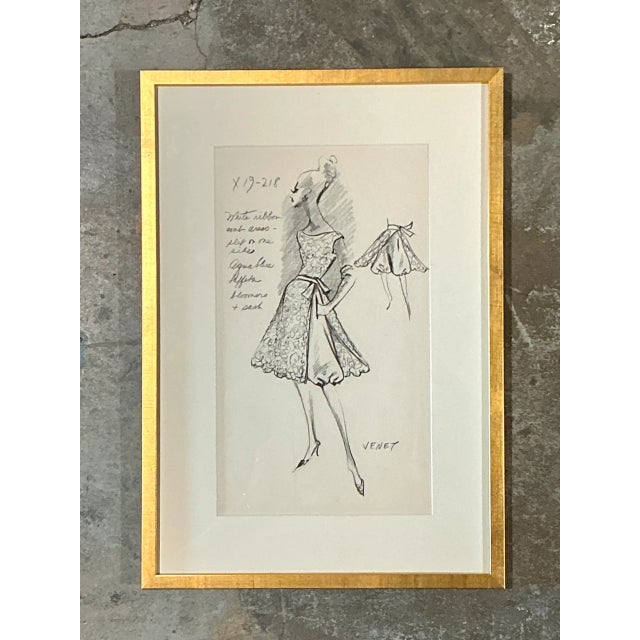 Wood Vintage Framed Phillipe Venet Fashion Illustration For Sale - Image 7 of 12