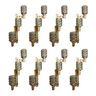 Set of Eight Triple Smoky Murano Glass Sconces, Italy, 1980's For Sale