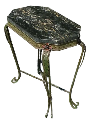 Vintage Deco Stone and Wrought Iron Side Table