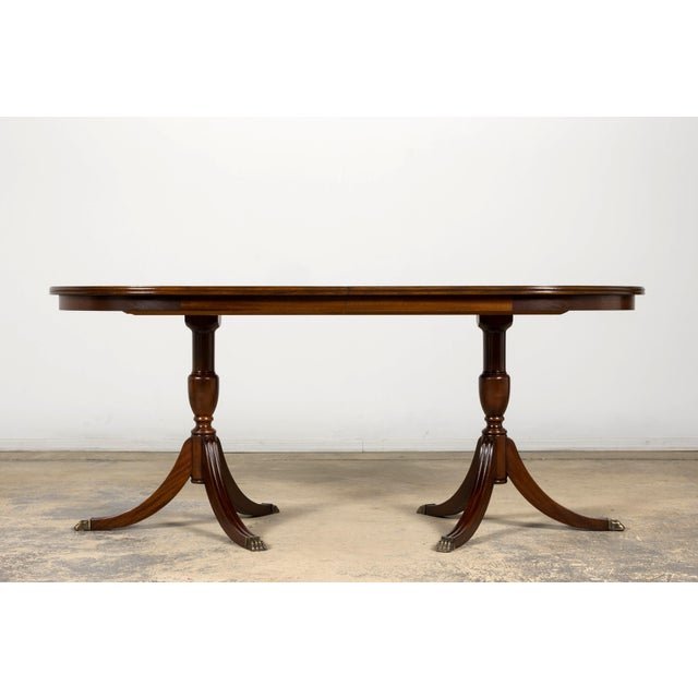 Mid-Century English Georgian Style Mahogany Double Pedestal Extendable Dining Table For Sale - Image 10 of 17