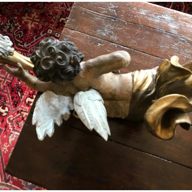 17th Century Baroque Wooden Polychrome Angel, 1675 For Sale - Image 9 of 10
