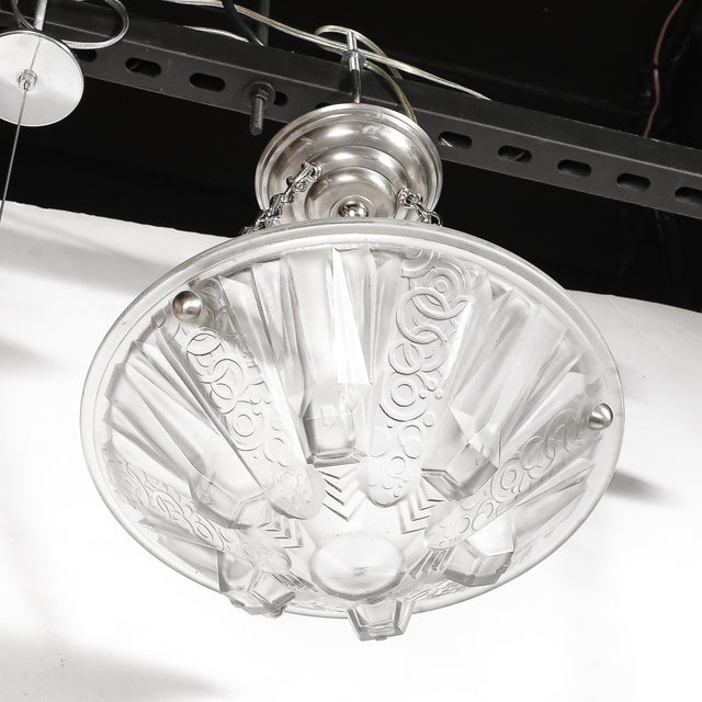 1930s Stunning Art Deco Cubist Detailed Molded Glass Chandelier Signed Muller Freres For Sale - Image 10 of 18