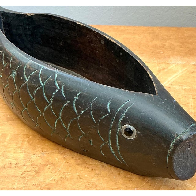 Vintage Carved Wood Fish Bowl For Sale - Image 4 of 12