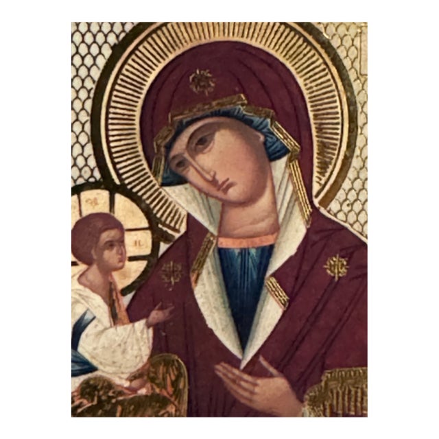 Miniature Hand-Painted Orthodox Icon – Virgin and Child For Sale