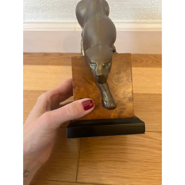 Vintage 1970's Brass Mountain Lion/Panther Bookend on Faux Burlwood Block Base For Sale In New York - Image 6 of 8