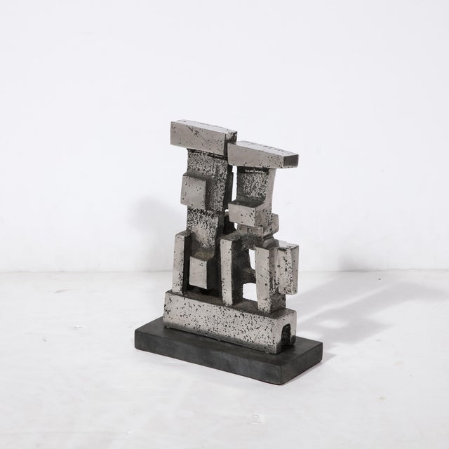 Brutalist Modernist Geometric Sculpture in Caste Stainless Signed Paul Mount For Sale - Image 4 of 13