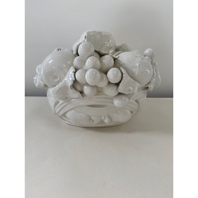 Vintage MidCentury Italian White Ceramic Fruit Basket Centerpiece