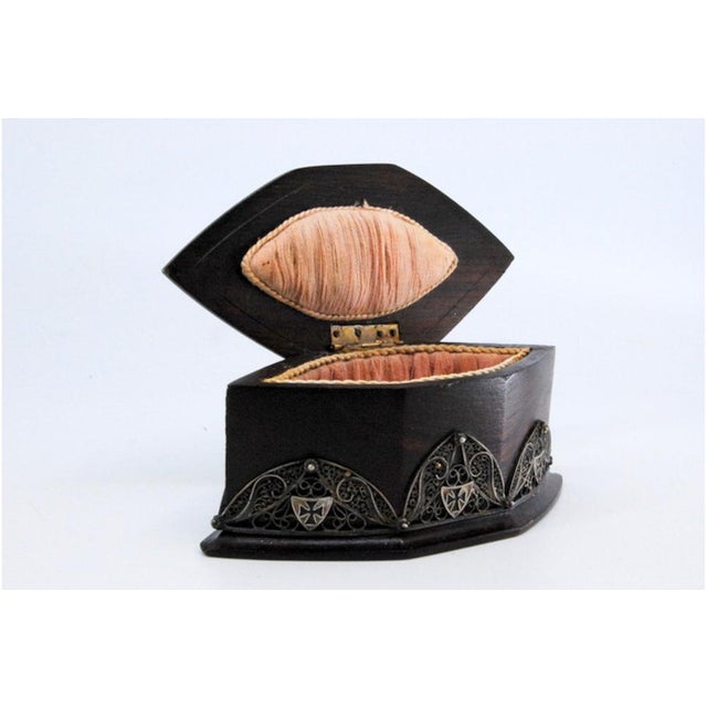 Wooden Jewelry Box with Silver Coat of Arms Applications and Velvet Interior For Sale - Image 5 of 11
