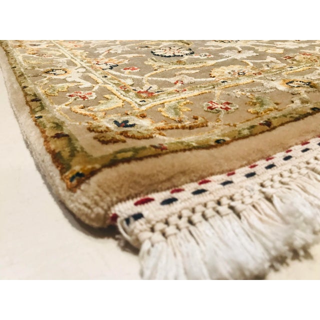 Brown and Olive Green Wool & Silk Jaipur Carpets, 1983, Set of 2 For Sale - Image 4 of 11