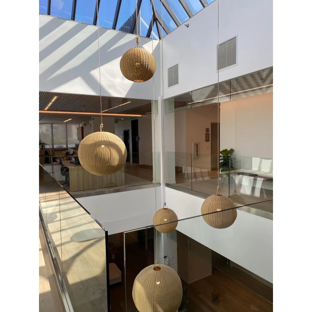 Plastic Faux Rattan Globe Pendant Light Medium For Sale - Image 7 of 10