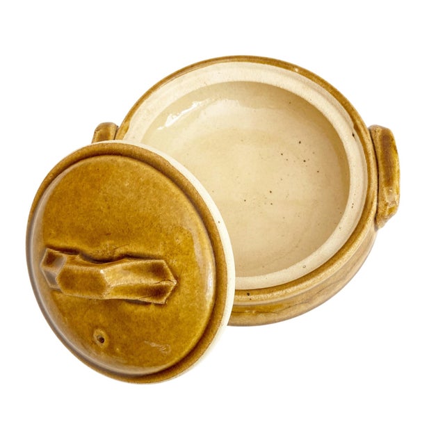 Vintage Studio Pottery Small Casserole Dish Mustard-Brown Rustic Stoneware For Sale In New York - Image 6 of 8