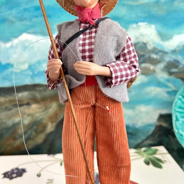 Vintage French Clay Santon Sculpture of a Fisherman With Basket of Fish For Sale - Image 4 of 10