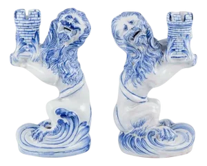Early Faience Candleholders by Emile Gallé for Nancy, St Clement, Set of 2