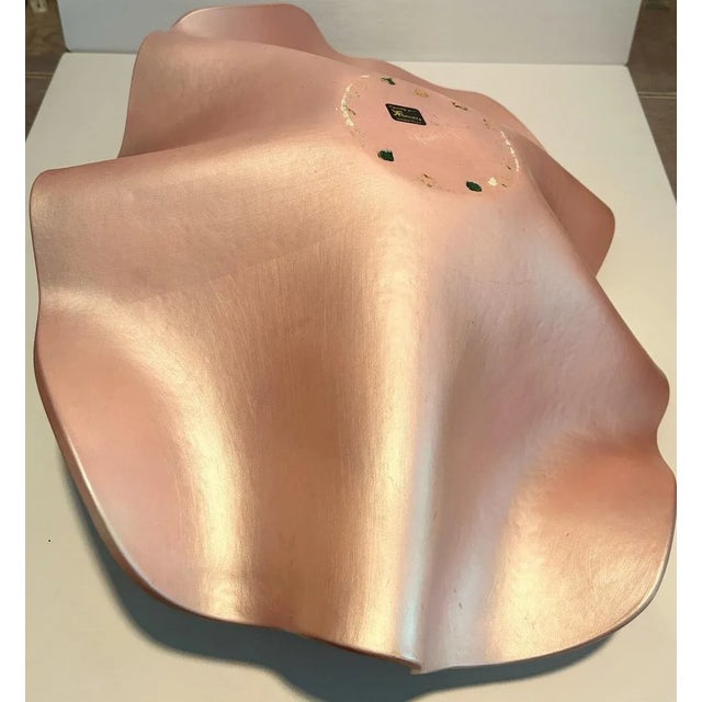 1980s Vintage Keith Fortley Ceramic Modern Opalescent Pink Flower Sculpture, Signed - Original Label For Sale - Image 5 of 6