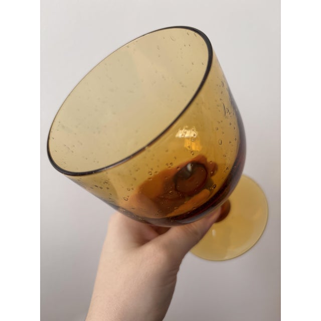 1970s Vintage Stemmed Glasses in Smoked and Bubbled Glass Amber, 1970s, Set of 6 For Sale - Image 5 of 10