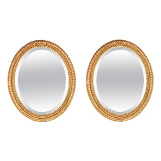 Antique French Rococo Oval Giltwood Mirrors, 1800s, Set of 2 For Sale
