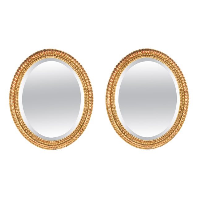 Antique French Rococo Oval Giltwood Mirrors, 1800s, Set of 2 For Sale