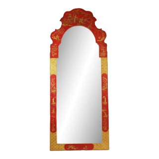 Vintage Red Chinoiserie Tole Wall Mirror For Sale