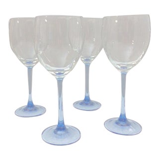 Vintage Azure Blue Luminarc France Cristal d'Arques Wine/Water Goblets - Set of 4 For Sale