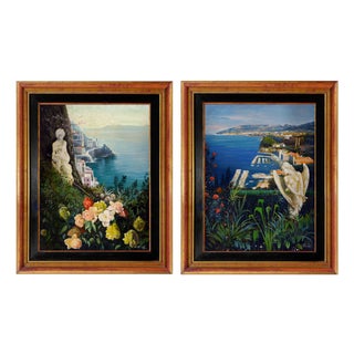 Alfredo Santini, Costiera Amalfitana, 1990s, Oil Painting on Canvas, Framed For Sale