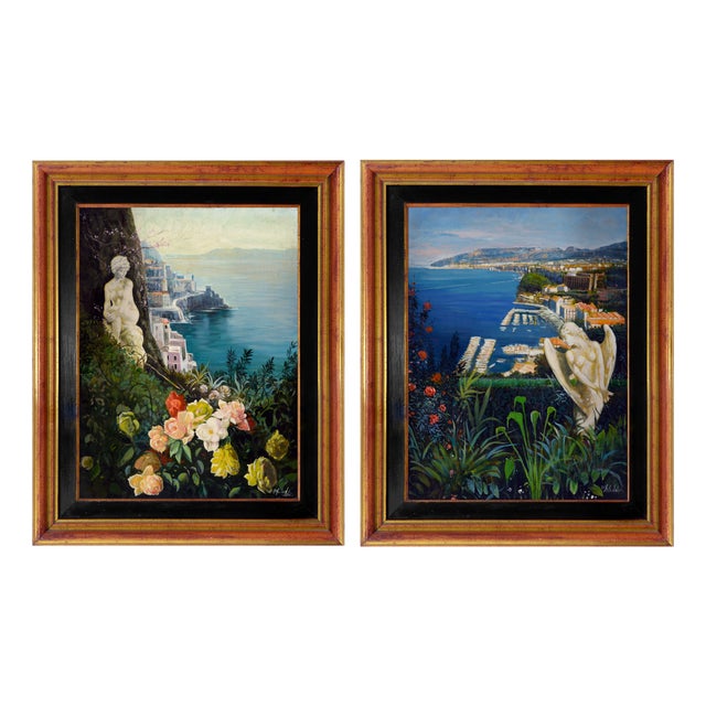 Alfredo Santini, Costiera Amalfitana, 1990s, Oil Painting on Canvas, Framed For Sale