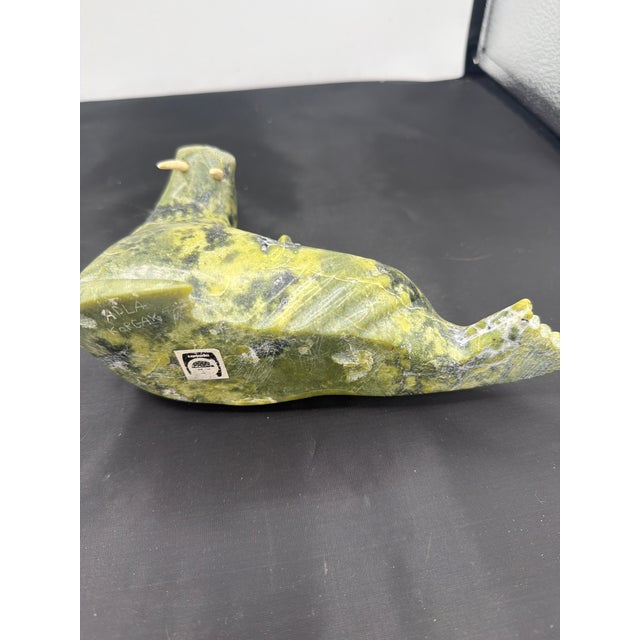 1970s Inuit or Eskimo Canadian Stone Walrus Sculpture Signed by Artist For Sale In New York - Image 6 of 8