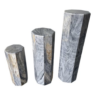 1980’s Postmodern Octagonal Marble Pedestals – Set of 3 For Sale