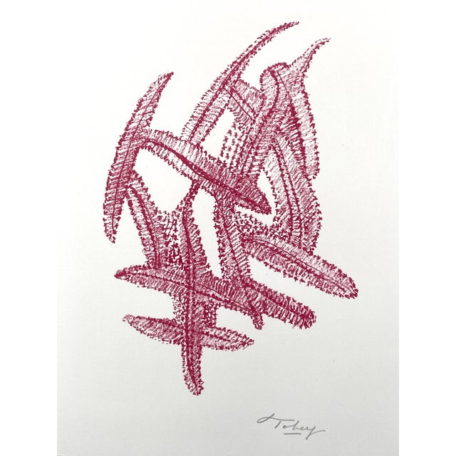 A print * a color lithograph * by mark tobey (1890–1976) * title: "composition in red" * abstract motif reminiscent of...