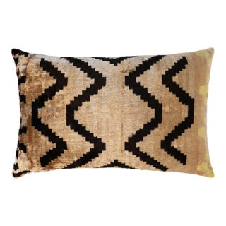 Neutral Black Chevron Silk Velvet Pillow 16x24 Handmade Luxury Cushion For Sale