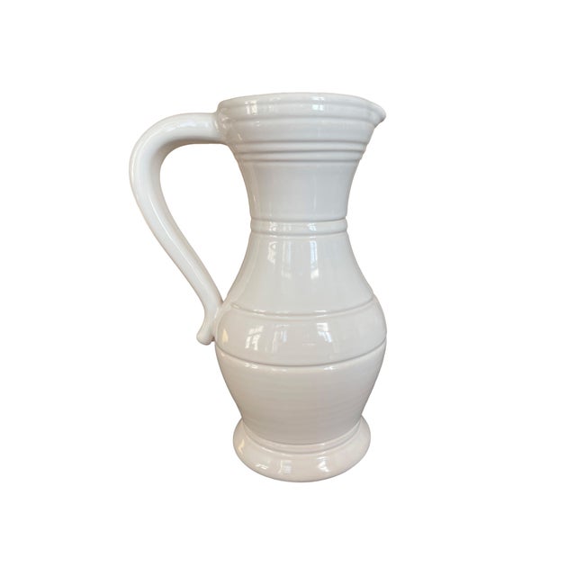 White Glazed Ceramic Pitcher, Model “Bourgogne”, by Poterie Pol Chambost (23 cm / 9 in), Traditional Burgundian Jug Form...