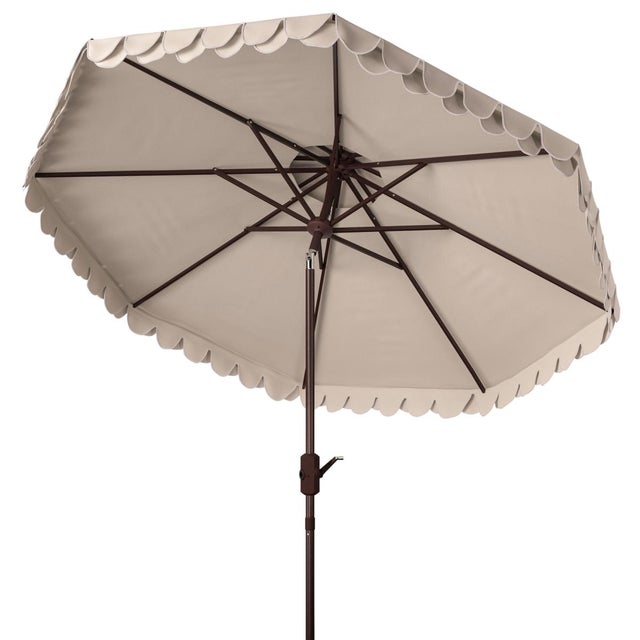 2020s Elegant Valance 9Ft Double Top Umbrella, Beige With White Trim For Sale - Image 5 of 6