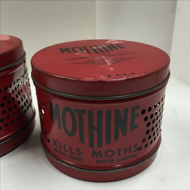 American Vintage Red Mothine Tins - A Pair For Sale - Image 3 of 7