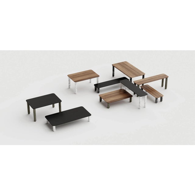 Small Sunday Coffee Table in Walnut and White Marble by Jean-Baptiste Souletie For Sale - Image 4 of 8